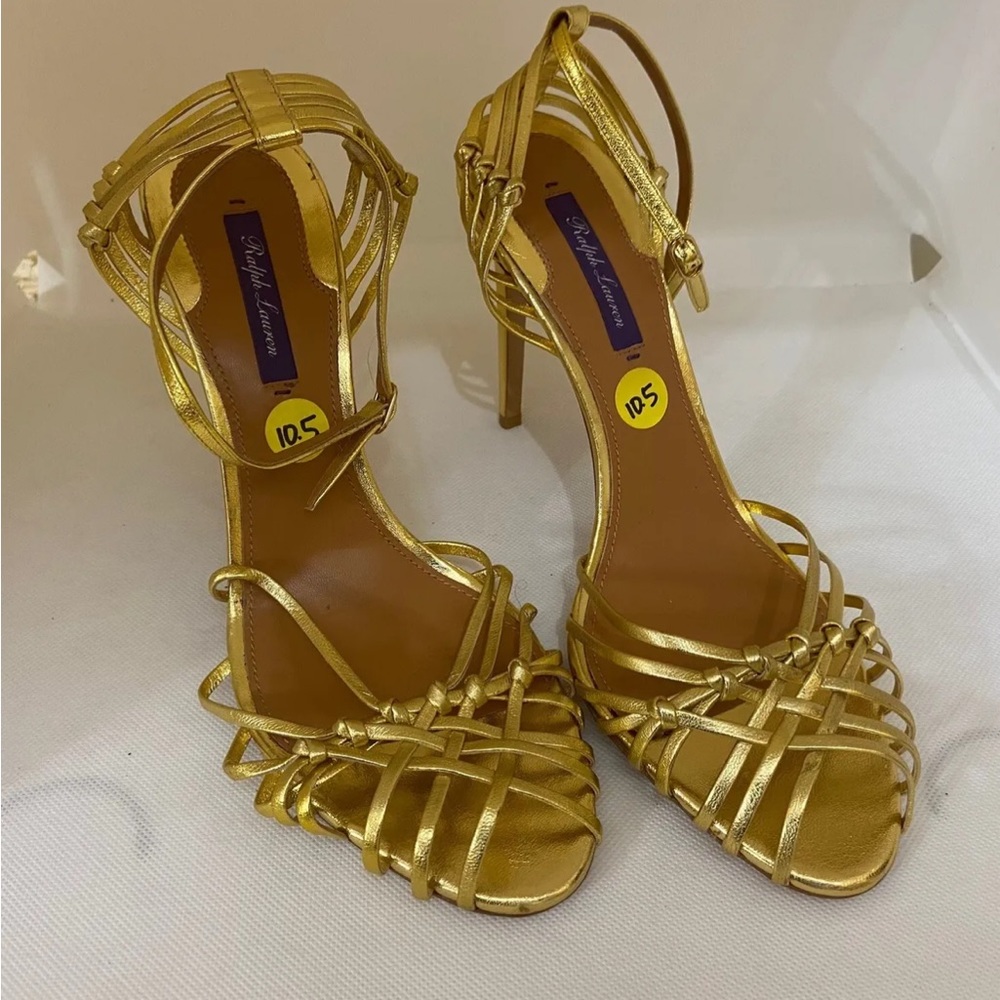 Ralph Lauren purple Label Gold Cinderella Shoes sandals heels straps ! 10.5